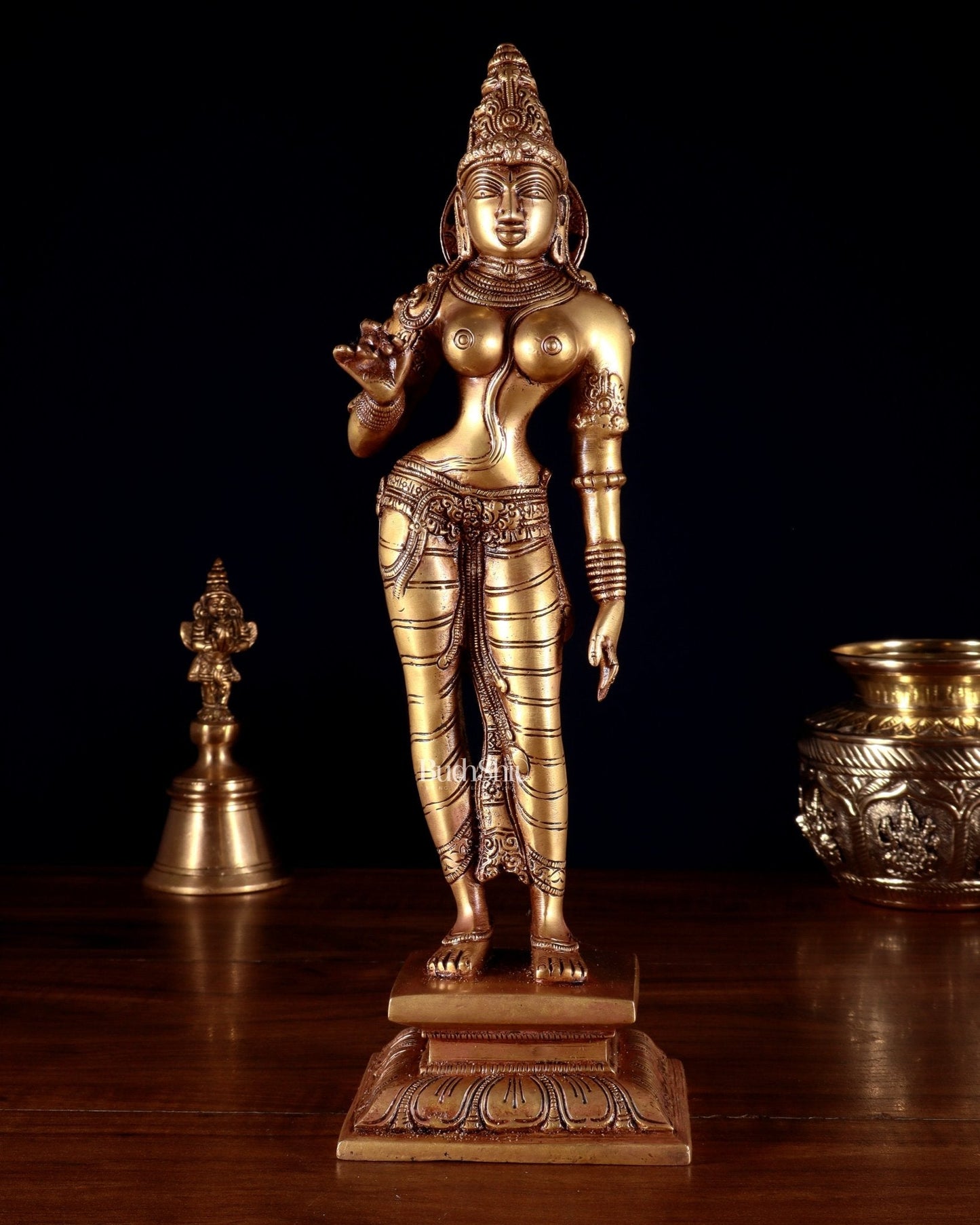 Pure Brass Standing Goddess Uma Parvati Sivagami Sculpture – 13”