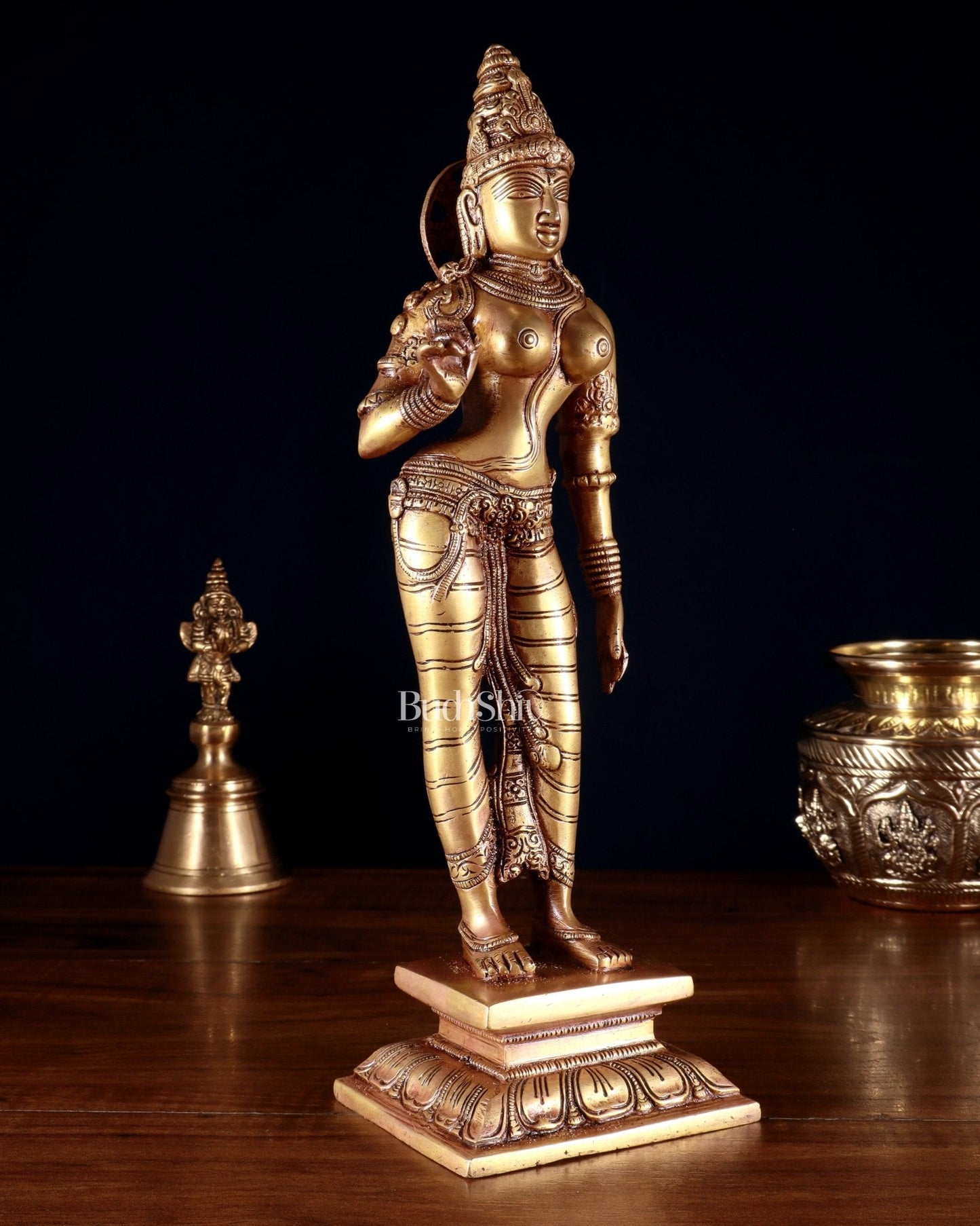 Pure Brass Standing Goddess Uma Parvati Sivagami Sculpture – 13”