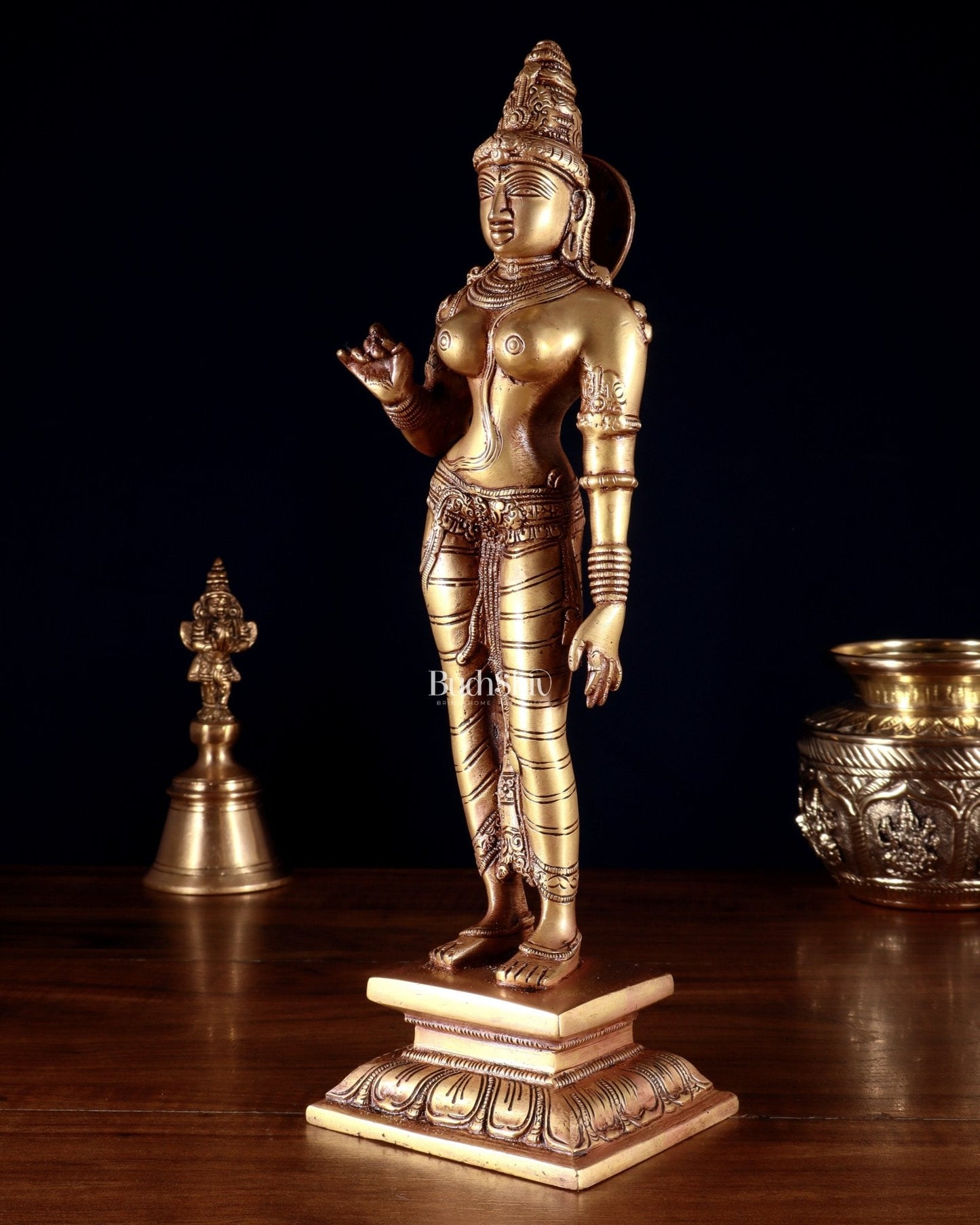 Pure Brass Standing Goddess Uma Parvati Sivagami Sculpture – 13”