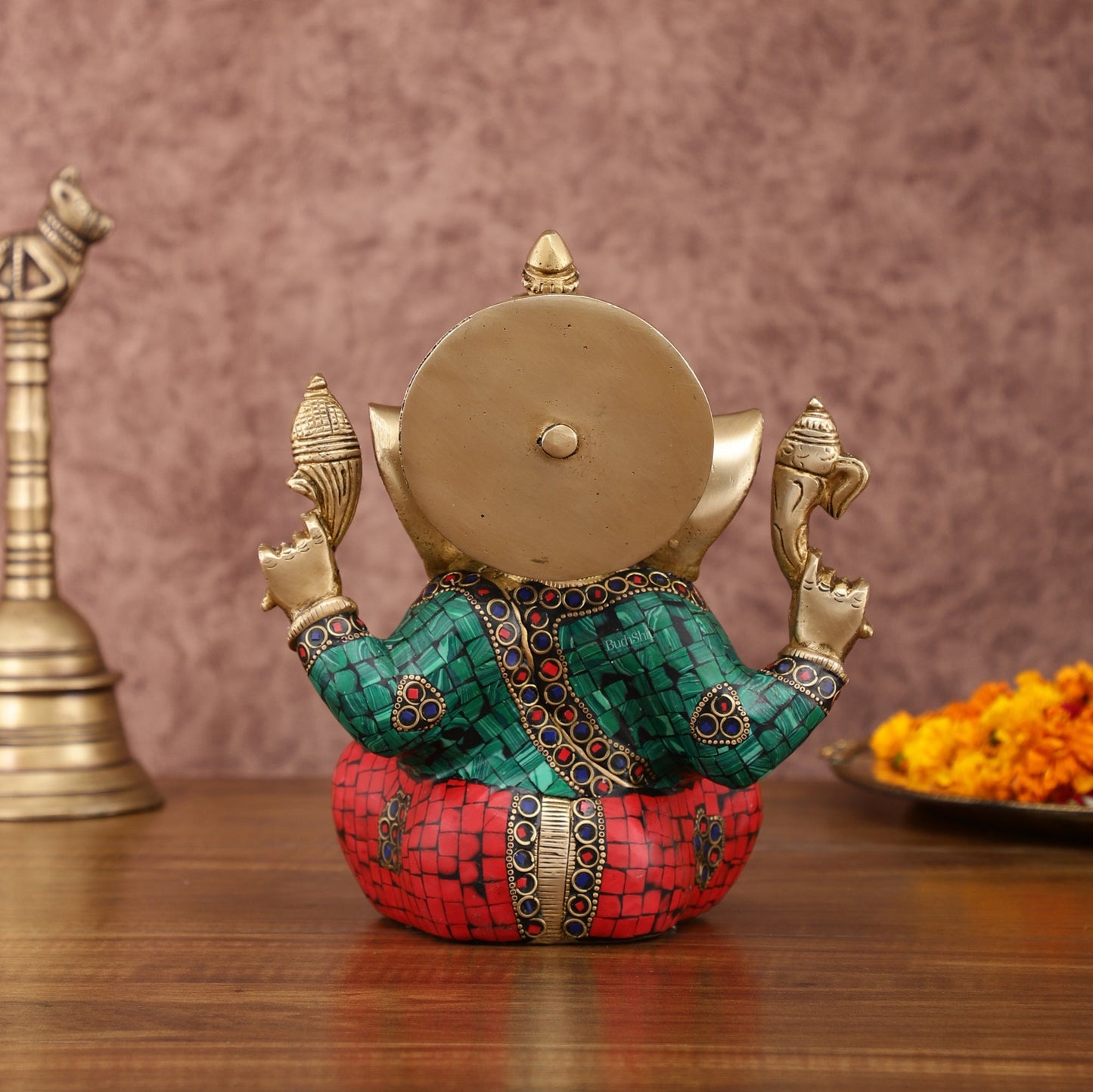 Sharp Featured Brass Ganesha Statue | 8 Inches | Exquisite Stonework