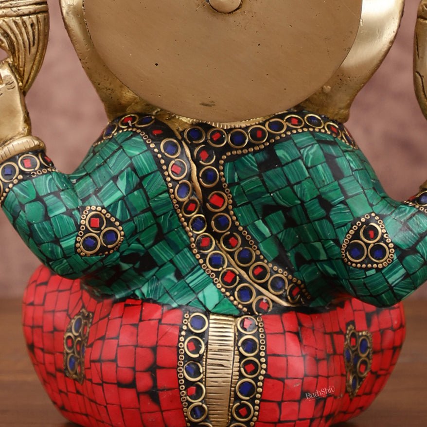 Sharp Featured Brass Ganesha Statue | 8 Inches | Exquisite Stonework