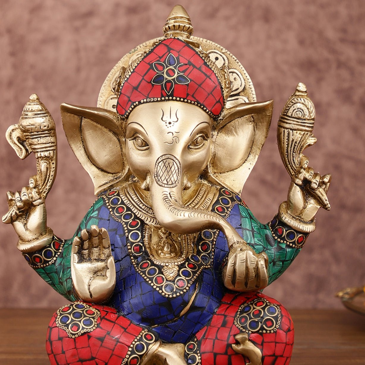 Sharp Featured Brass Ganesha Statue | 8 Inches | Exquisite Stonework