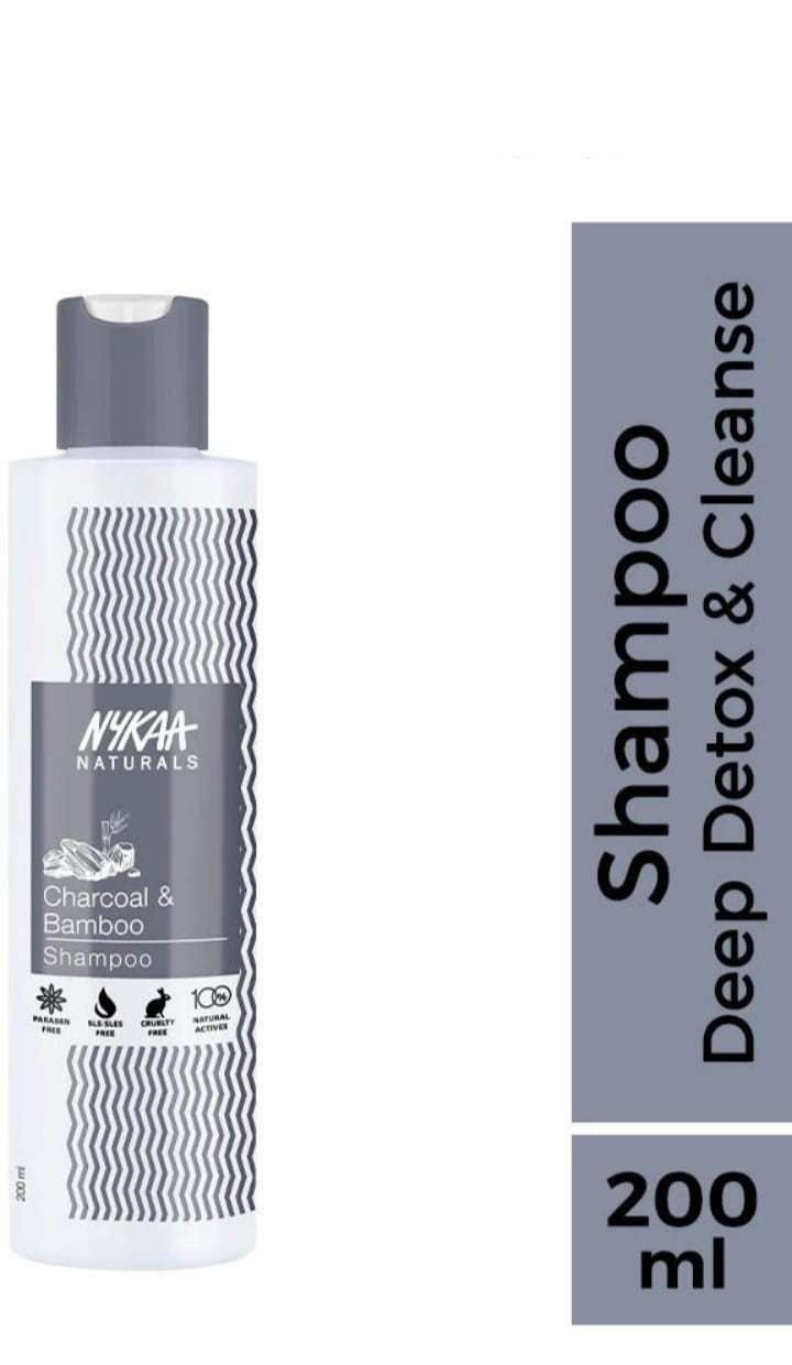 Nykaa Naturals Shampoo, Deep Detox Shampoo, Charcoal and Bamboo, 13.52 oz