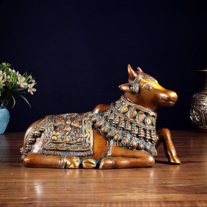 Pure Brass Engraved Nandi Statue – 10" Double chola