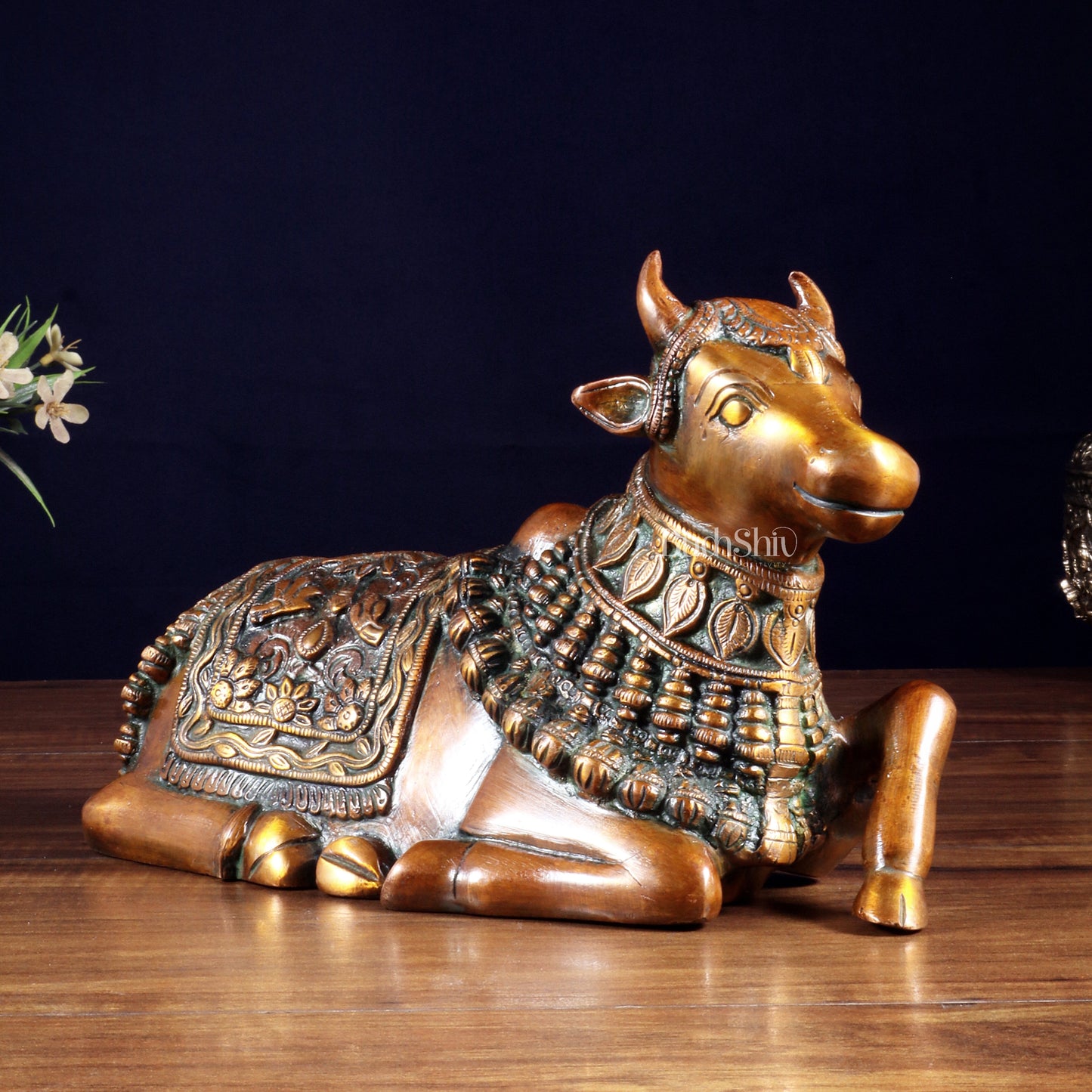 Pure Brass Engraved Nandi Statue – 10" Double chola