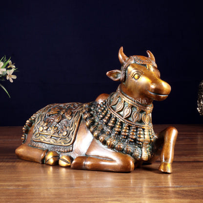 Pure Brass Engraved Nandi Statue – 10" Double chola
