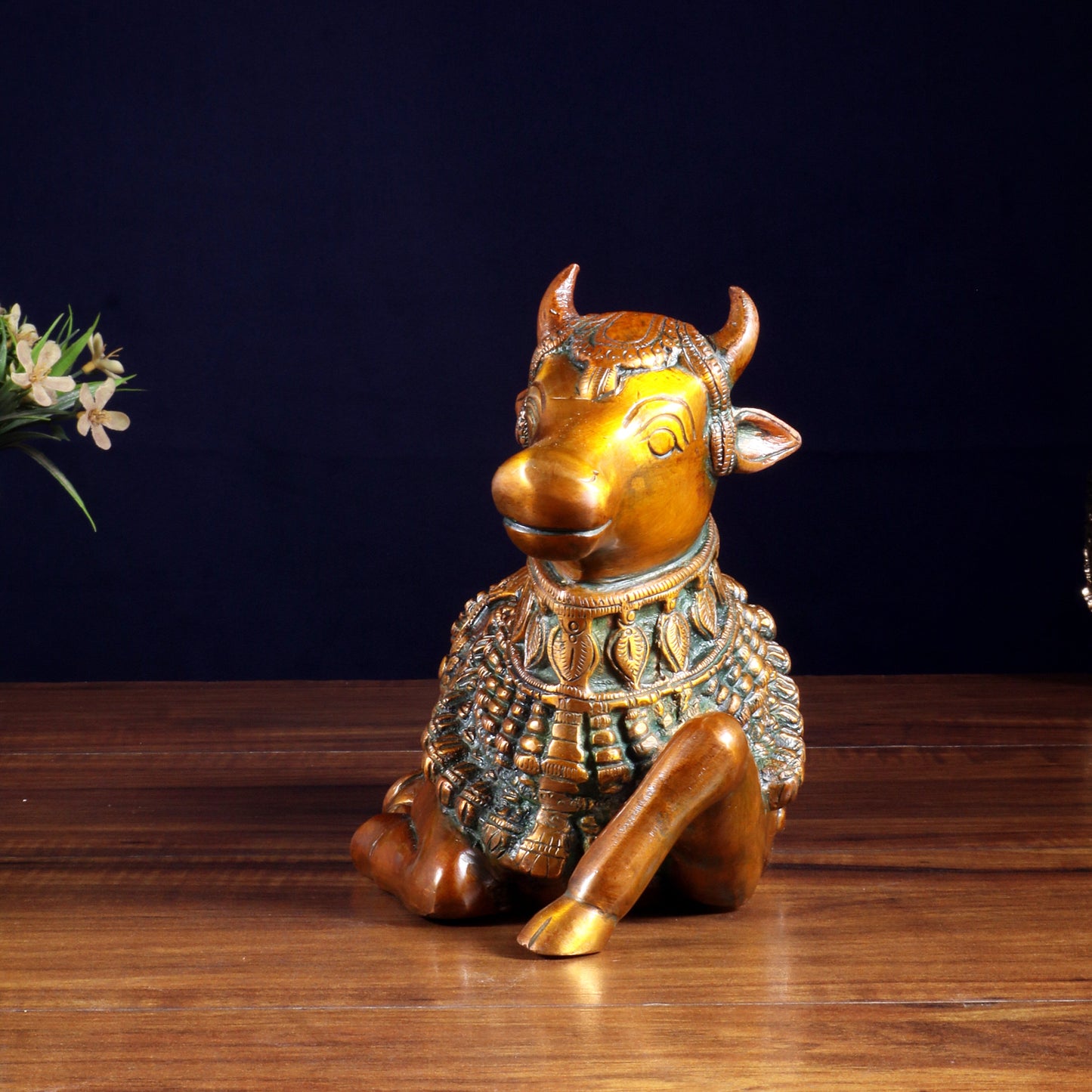 Pure Brass Engraved Nandi Statue – 10" Double chola