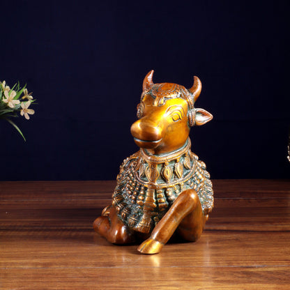 Pure Brass Engraved Nandi Statue – 10" Double chola