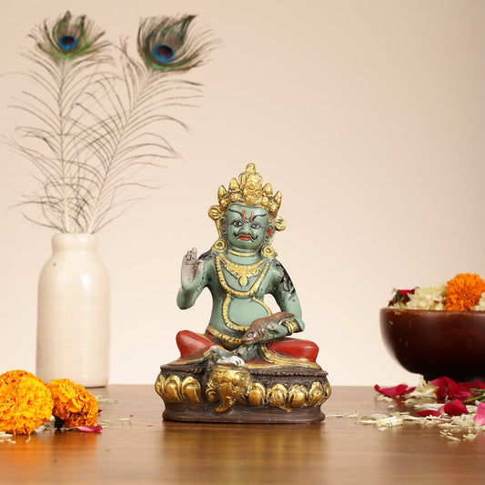 Superfine Handpainted Brass Lord Kubera Idol | 8"